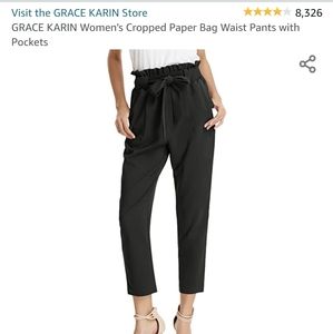 Grace Karin S cropped paper bag waist black pants